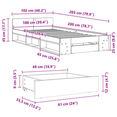 vidaXL Πλαίσιο Κρεβατιού με συρτάρια Γκρι sonoma 100x200εκ. Επεξ. Ξύλο