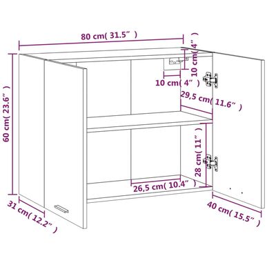 vidaXL Ντουλάπι Κρεμαστό Καφέ Δρυς 80x31x60 εκ. Επεξεργασμένο Ξύλο