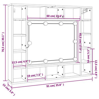 vidaXL Έπιπλο Καθρέπτη με LED Γυαλιστερό Λευκό 91x15x76,5 εκ.