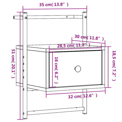 vidaXL Κομοδίνα Επιτοίχια 2 τεμ. Μαύρο 35x30x51 εκ. από Επεξεργ. Ξύλο