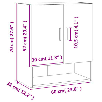 vidaXL Ντουλάπι Τοίχου Μαύρο 60 x 31 x 70 εκ. από Επεξεργασμένο Ξύλο