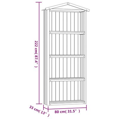 vidaXL Αποθήκη Εργαλείων Κήπου 87x33x222 εκ. Εμποτισμένο Ξύλο Πεύκου