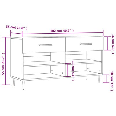 vidaXL Παπουτσοθήκη Γκρι Σκυρ. 102x35x55 εκ. από Επεξεργασμένο Ξύλο