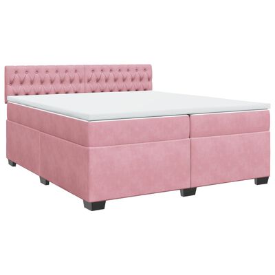 vidaXL Κρεβάτι Boxspring με Στρώμα Ροζ 200x200 εκ. Βελούδινο