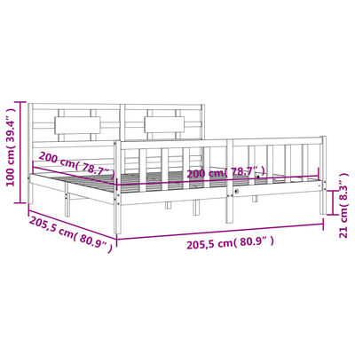 vidaXL Πλαίσιο Κρεβατιού με Κεφαλάρι Γκρι 200x200 εκ. Μασίφ Ξύλο