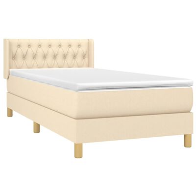 vidaXL Κρεβάτι Boxspring με Στρώμα Κρεμ 90x200 εκ.Υφασμάτινο