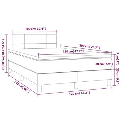 vidaXL Κρεβάτι Boxspring με Στρώμα & LED Μπλε 120x200 εκ. Υφασμάτινο