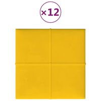 vidaXL Πάνελ Τοίχου 12 τεμ. Κίτρινο 30 x 30 εκ. 1,08 μ Βελούδο