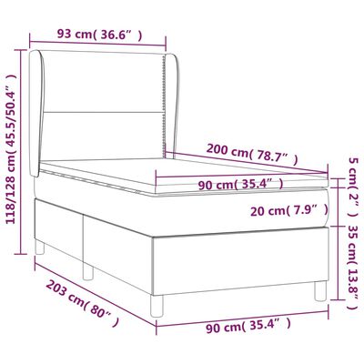 vidaXL Κρεβάτι Boxspring με Στρώμα Κρεμ 90x200 εκ.Υφασμάτινο