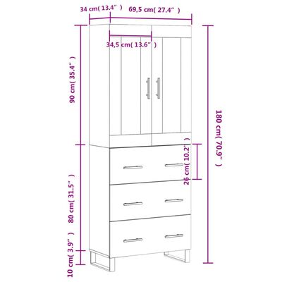 vidaXL Ντουλάπι Γκρι Σκυροδέματος 69,5x34x180 εκ. Επεξεργασμένο Ξύλο