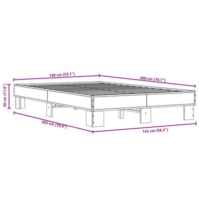 vidaXL Πλαίσιο Κρεβατιού Μαύρο 140x200 εκ. Επεξεργ. Ξύλο και Μέταλλο