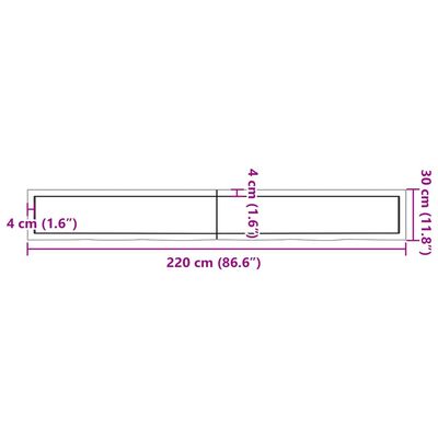 vidaXL Πάγκος Μπάνιου 220 x 30 x (2-6) εκ. από Ακατέργαστο Μασίφ Ξύλο