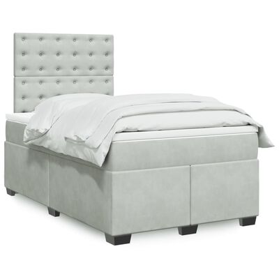 vidaXL Κρεβάτι Boxspring με Στρώμα Ανοιχτό Γκρι 120x200 εκ. Βελούδινο