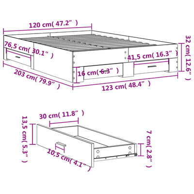 vidaXL Πλαίσιο Κρεβατιού με συρτάρια Γκρι sonoma 120x200εκ. Επεξ. Ξύλο