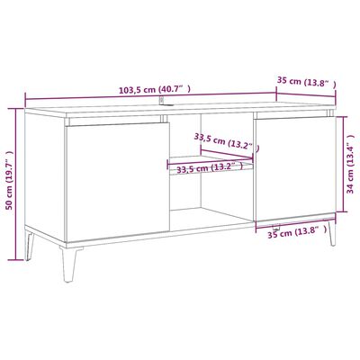 vidaXL Έπιπλο Τηλεόρασης Καπνιστή Δρυς 103,5x35x50 εκ. με Μεταλ. Πόδια