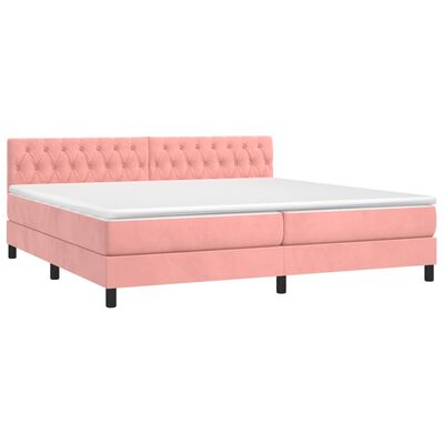 vidaXL Κρεβάτι Boxspring με Στρώμα Ροζ 200x200 εκ. Βελούδινο