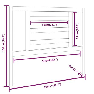 vidaXL Κεφαλάρι Κρεβατιού Γκρι 106 x 4 x 100 εκ. από Μασίφ Ξύλο Πεύκου