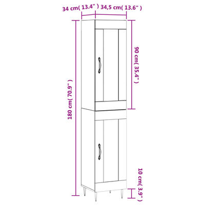 vidaXL Μπουφές Sonoma Γκρι 34,5 x 34 x 180 εκ. από Επεξεργασμένο Ξύλο