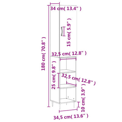 vidaXL Ντουλάπι Γκρι Σκυροδέματος 34,5x34x180 εκ. Επεξεργασμένο Ξύλο