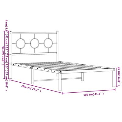 vidaXL Πλαίσιο Κρεβατιού με Κεφαλάρι Μαύρο 100 x 190 εκ. Μεταλλικό