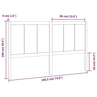 vidaXL Κεφαλάρι Κρεβατιού Λευκό 185,5x4x100 εκ. Μασίφ Ξύλο Πεύκου