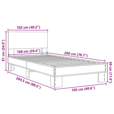 vidaXL Πλαίσιο Κρεβατιού Γκρι Sonoma 100x200 εκ. Επεξ. Ξύλο & Μέταλλο