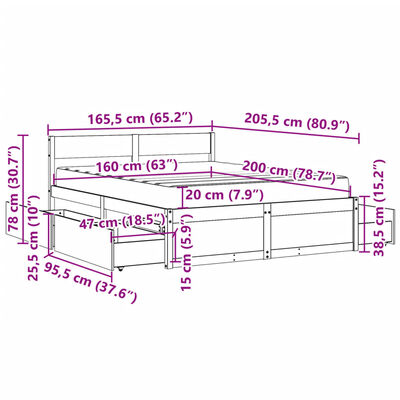 vidaXL Κρεβάτι με Συρτάρια+Στρώμα Λευκό 160x200 εκ. Μασίφ Ξύλο Πεύκου