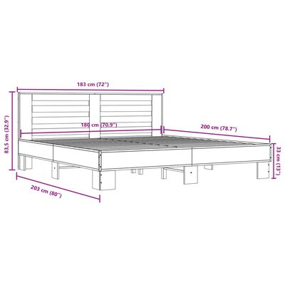 vidaXL Πλαίσιο Κρεβατιού Γκρι Sonoma 180x200 εκ. Επεξ. Ξύλο & Μέταλλο