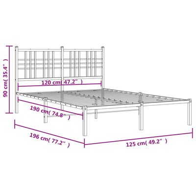 vidaXL Πλαίσιο Κρεβατιού με Κεφαλάρι Λευκό 120x190 εκ. Μεταλλικό