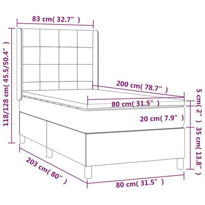 vidaXL Κρεβάτι Boxspring με Στρώμα Μαύρο 80 x 200 εκ. Βελούδινο