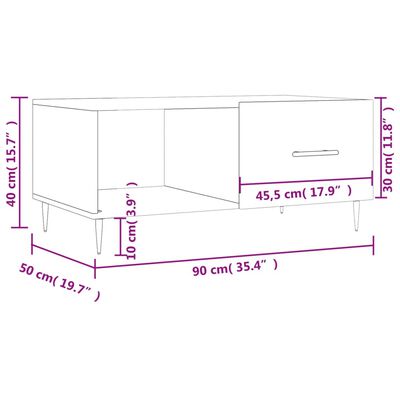 vidaXL Τραπεζάκι Σαλονιού Καπνιστή Δρυς 90x50x40 εκ. Επεξεργασμ. Ξύλο