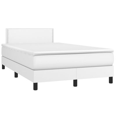 vidaXL Κρεβάτι Boxspring με Στρώμα & LED Λευκό 120x190 εκ. Συνθ. Δέρμα