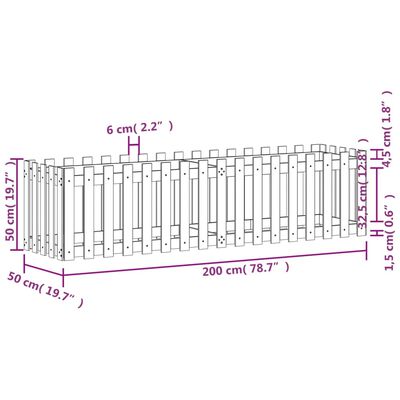 vidaXL Ζαρντινιέρα με Σχέδιο Φράχτη 200x50x50εκ. Εμποτισμ. Ξύλο Πεύκου