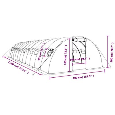 vidaXL Θερμοκήπιο Λευκό 48 μ² 12 x 4 x 2 μ. με Ατσάλινο Πλαίσιο