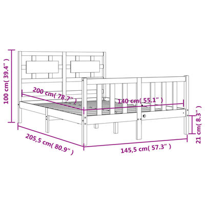 vidaXL Πλαίσιο Κρεβατιού με Κεφαλάρι Λευκό 140x200 εκ. Μασίφ Ξύλο