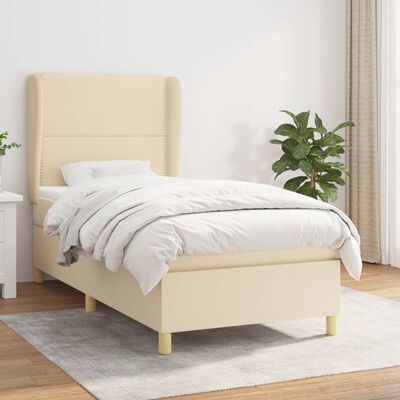 vidaXL Κρεβάτι Boxspring με Στρώμα Κρεμ 90x200 εκ.Υφασμάτινο