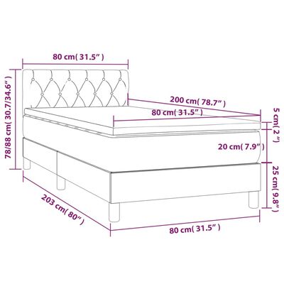 vidaXL Κρεβάτι Boxspring με Στρώμα & LED Αν.Γκρι 80x200 εκ. Βελούδινο