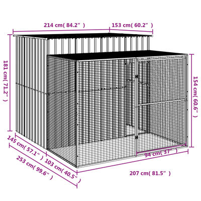 vidaXL Σπιτάκι Σκύλου με Αυλή Αν. Γκρι 214x253x181 εκ. Γαλβαν. Χάλυβας