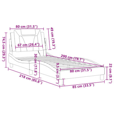 vidaXL Πλαίσιο Κρεβατιού με LED Μαύρο/Λευκό 80x200 εκ. Συνθετικό Δέρμα