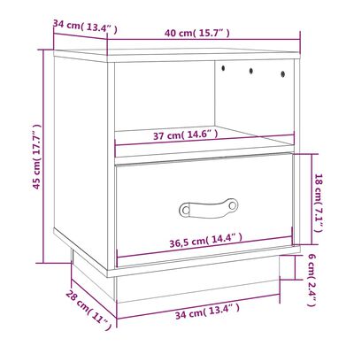 vidaXL Κομοδίνα 2 τεμ. Μαύρα 40x34x45 εκ. από Μασίφ Ξύλο Πεύκου