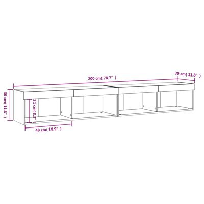 vidaXL Έπιπλα Τηλεόρασης με LED 2 τεμ. Λευκά 100 x 30 x 30 εκ.