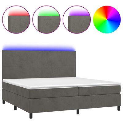 vidaXL Κρεβάτι Boxspring με Στρώμα & LED Σκ. Γκρι 200x200εκ. Βελούδινο