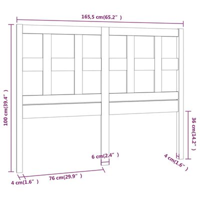 vidaXL Κεφαλάρι Κρεβατιού Μαύρο 165,5x4x100 εκ. από Μασίφ Ξύλο Πεύκου