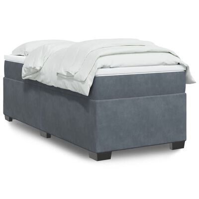 vidaXL Κρεβάτι Boxspring με Στρώμα Σκούρο Γκρι 100x200 εκ. Βελούδινο