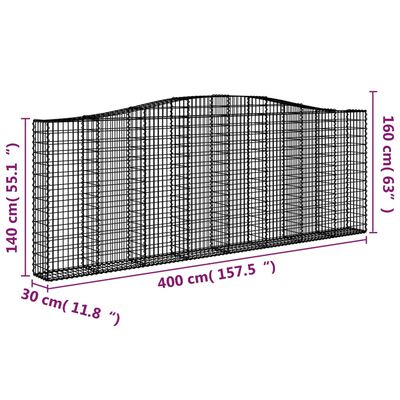 vidaXL Συρματοκιβώτια Τοξωτά 25 τεμ. 400x30x140/160 εκ. Γαλβαν. Ατσάλι