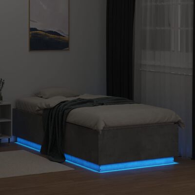 vidaXL Πλαίσιο Κρεβατιού με LED Γκρι Σκυρ. 100x200 εκ. Επεξεργ. Ξύλο