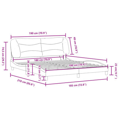 vidaXL Πλαίσιο Κρεβατιού με LED Μαύρο 180x200 εκ. Υφασμάτινο