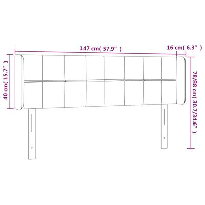 vidaXL Κεφαλάρι Κρεβατιού LED Μαύρο 147x16x78/88 εκ. Βελούδινο