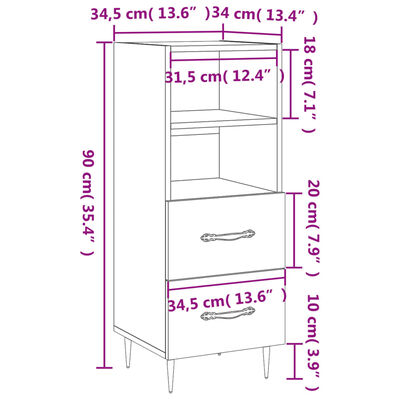 vidaXL Ντουλάπι Λευκό 34,5 x 34 x 90 εκ. από Επεξεργασμένο Ξύλο