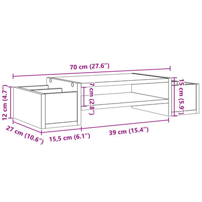 vidaXL Βάση Οθόνης με Αποθ. Καφέ Δρυς 70x27x15 εκ. Επεξεργ. Ξύλο